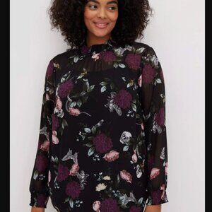 Torrid Sheer Mock Neck Whimsigoth Floral Skull Print Long Sleeve Top NWT 5X